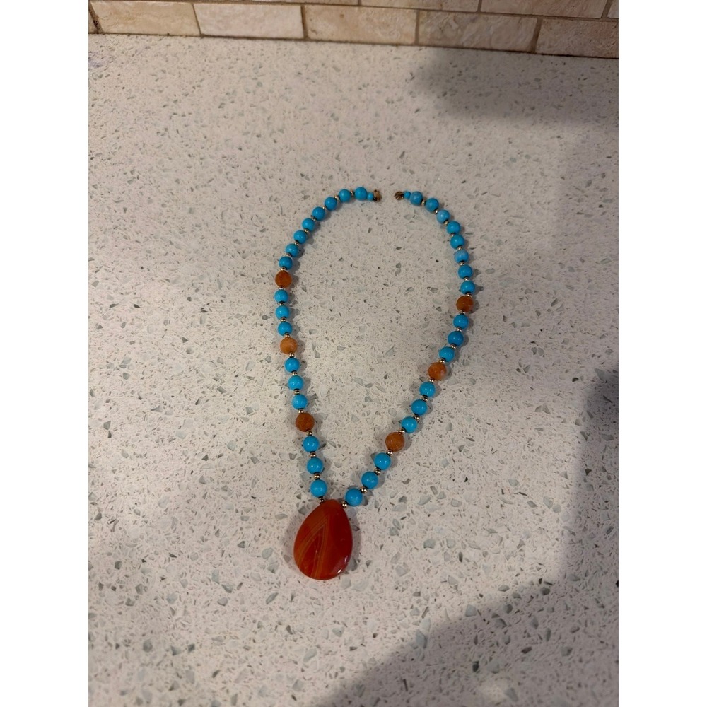 Zoe B 14k Yellow Gold Turquoise & Agate Beaded Necklace 16" - 1.03